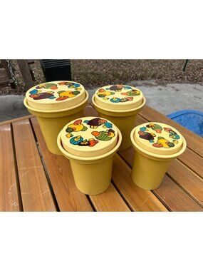 Vintage Rubbermaid Mushroom Canister Harvest Gold Set 8 Pieces - Set of 4